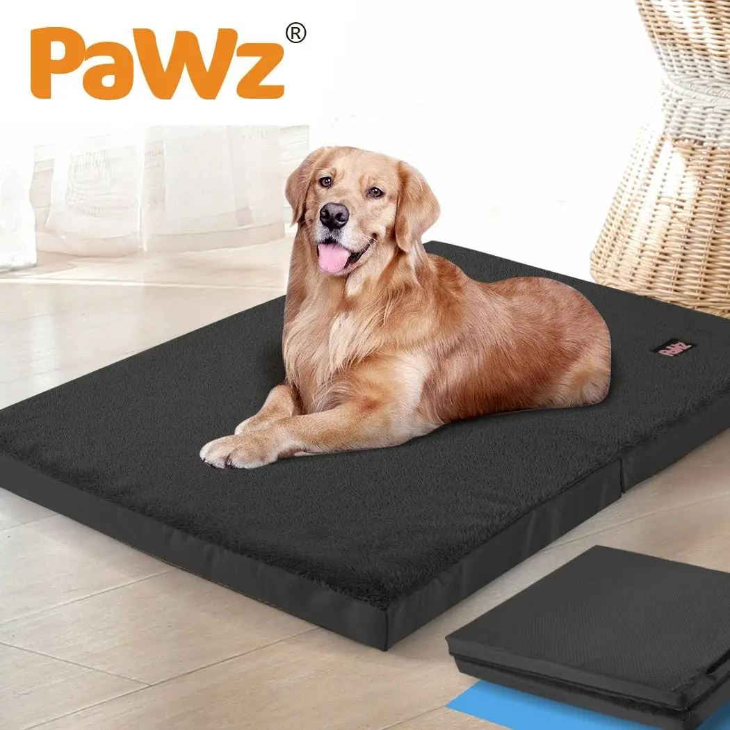 Pawz Pet Bed Foldable Dog Puppy Beds Cushion Pad Pads Soft Plush Black L