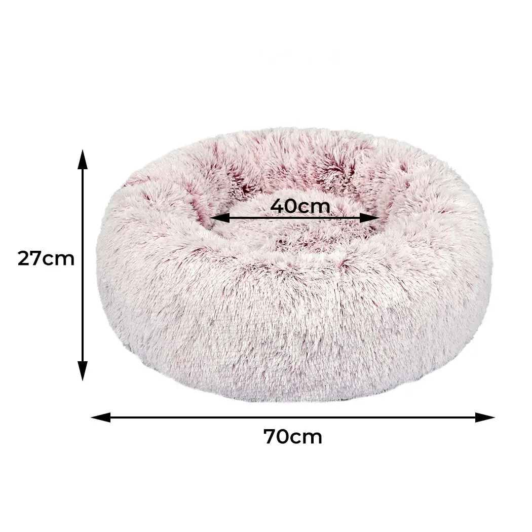 Pawz Pet Bed Cat Dog Donut Nest Calming Mat Soft Plush Kennel Pink M