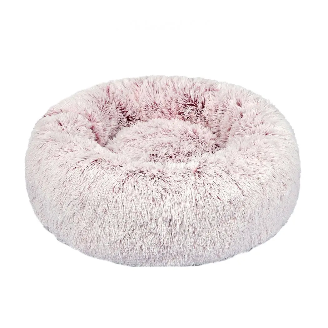 Pawz Pet Bed Cat Dog Donut Nest Calming Mat Soft Plush Kennel Pink M