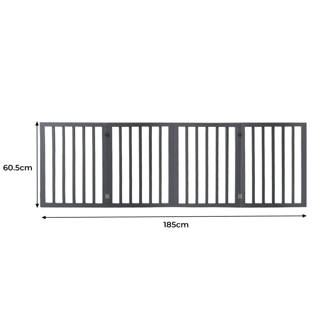 Wooden Pet Gate Dog Fence Retractable Barrier Portable Door 4 Panel Grey