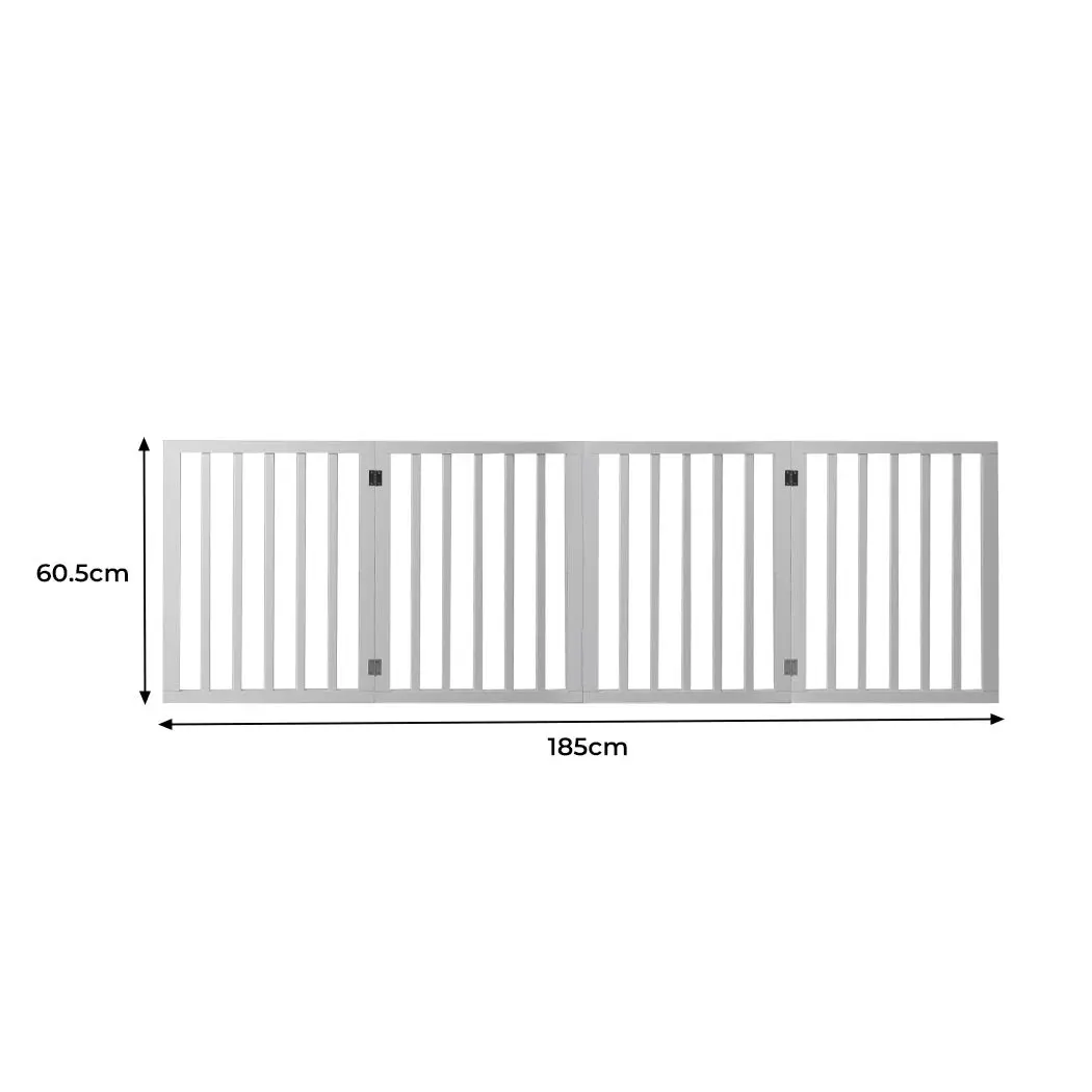 Wooden Pet Gate Dog Fence Retractable Barrier Portable Door 4 Panel White