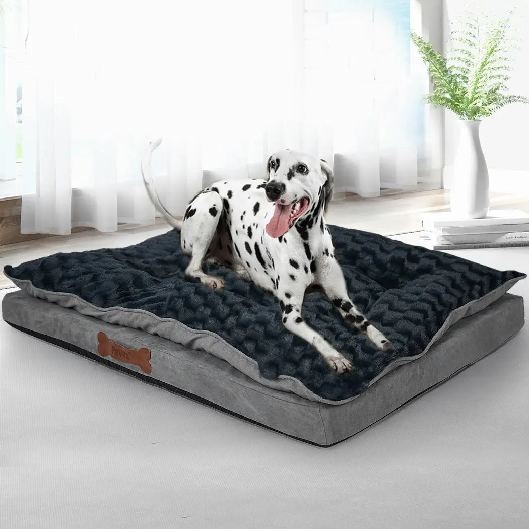 Dog Calming Bed Warm Soft Plush Comfy Sleeping Memory Foam Mattress Dark Grey L