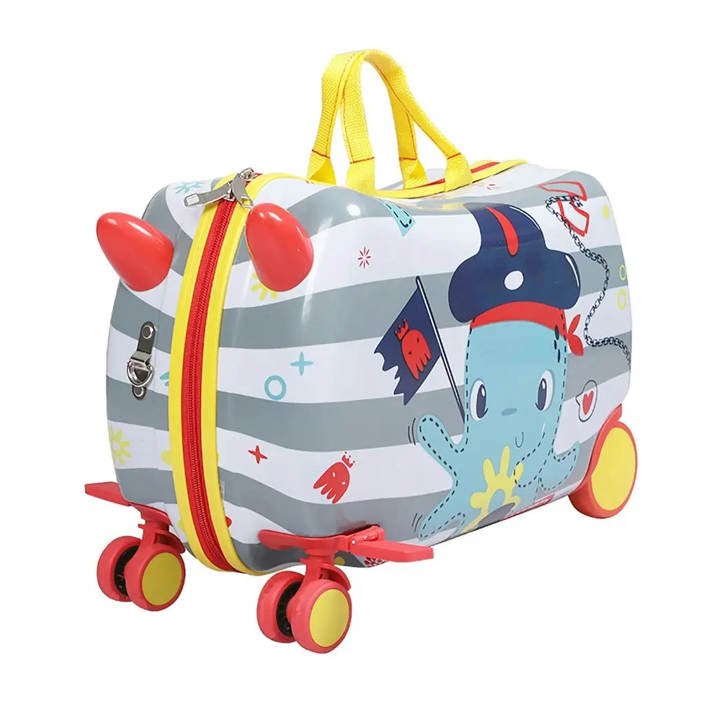 BoPeep Kids Ride On Suitcase Children Travel Luggage Carry Bag Trolley Octopus