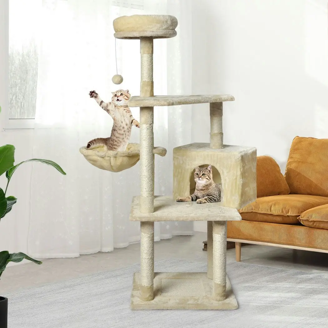 Pawz Cat Tree Toy Scratching Post Scratcher Tower Condo Wooden House Cream 130cm