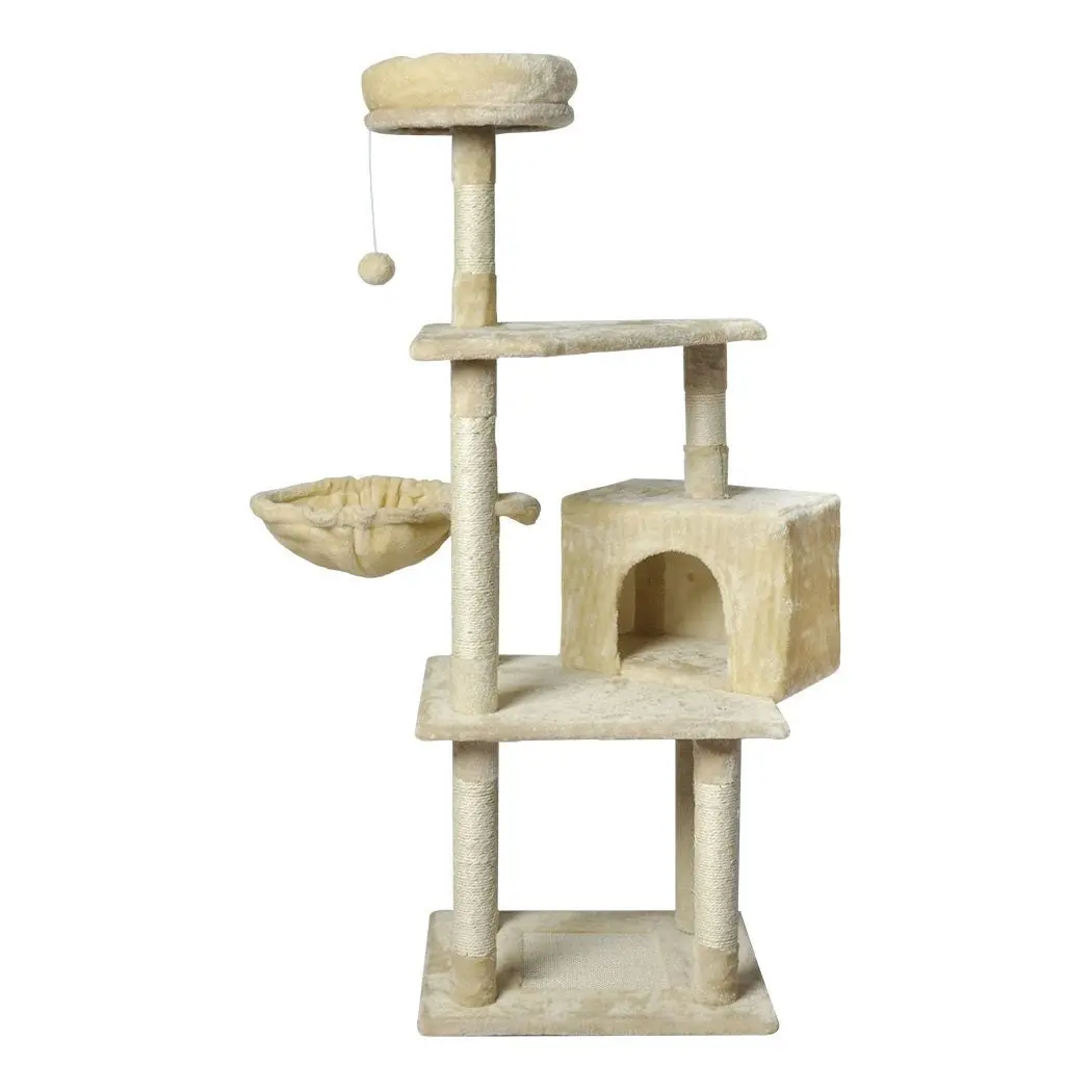 Pawz Cat Tree Toy Scratching Post Scratcher Tower Condo Wooden House Cream 130cm