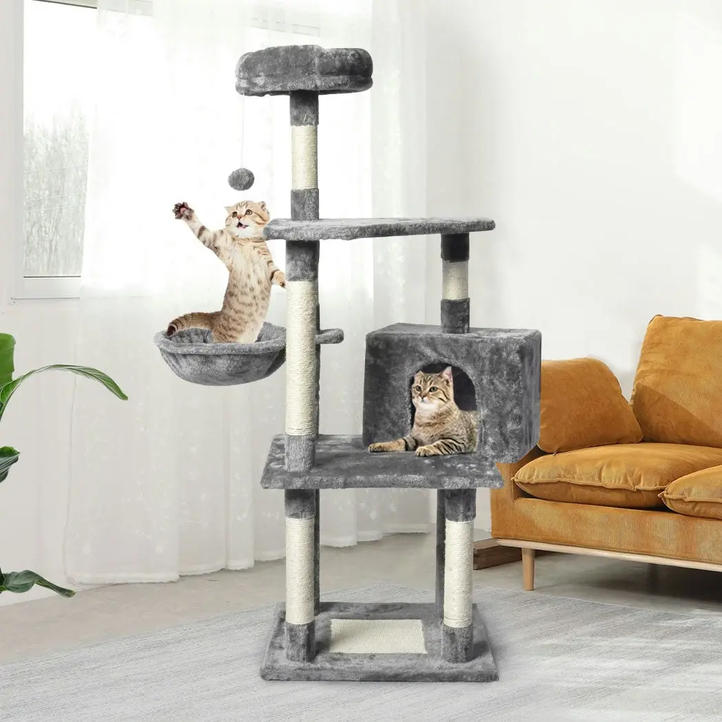 Pawz 130cm Cat Tree Toy Scratching Post Scratcher Tower Condo Wooden House Grey