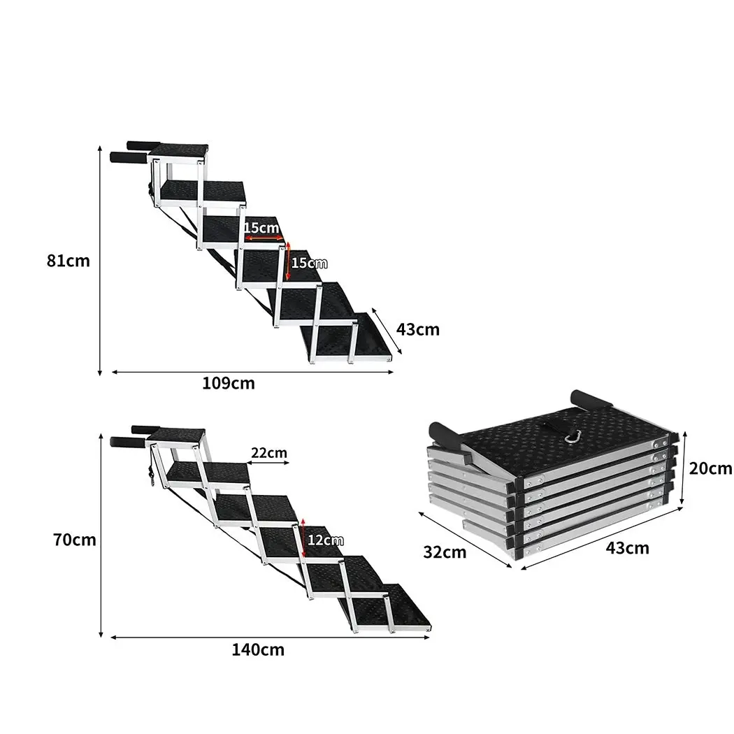 Pawz 6 Steps Dog Ramp Adjustable Height Stair Car Dog Folding Portable Aluminium