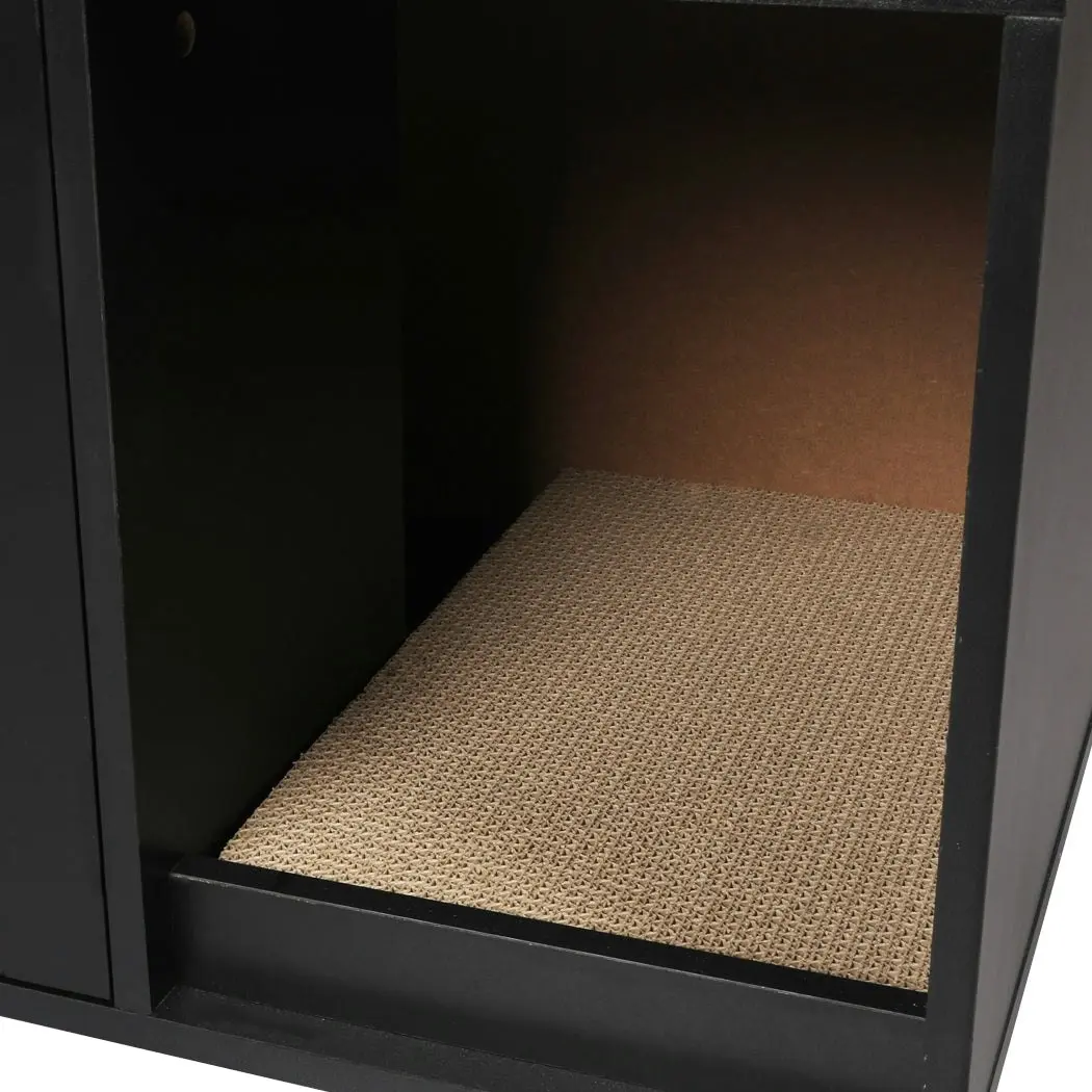 Pawz Enclosed Cat Litter Cabinet Box Furniture Scratch Board Side Table Black