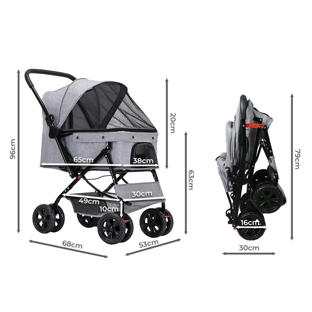 Pawz Pet Stroller Pram Dog Carrier Trailer Strollers 4 Wheels Foldable Large