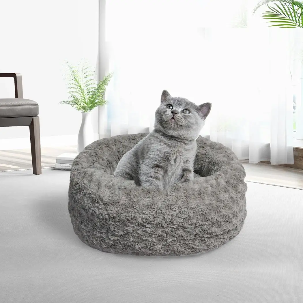 Pawz Calming Dog Bed Warm Soft Plush Sofa Pet Cat Cave Washable Portable Grey S