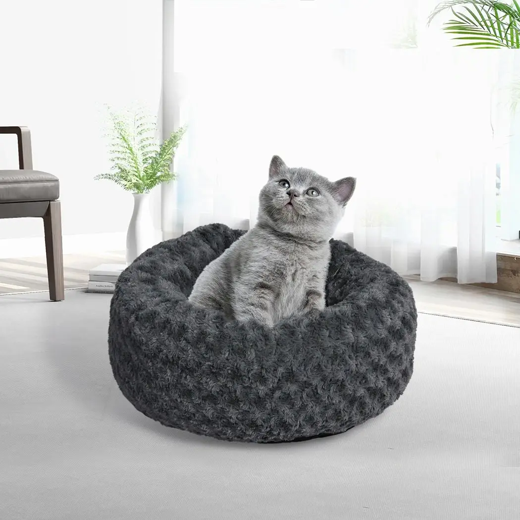 Pawz Calming Dog Bed Warm Soft Plush Pet Cat Cave Washable Portable Dark Grey S