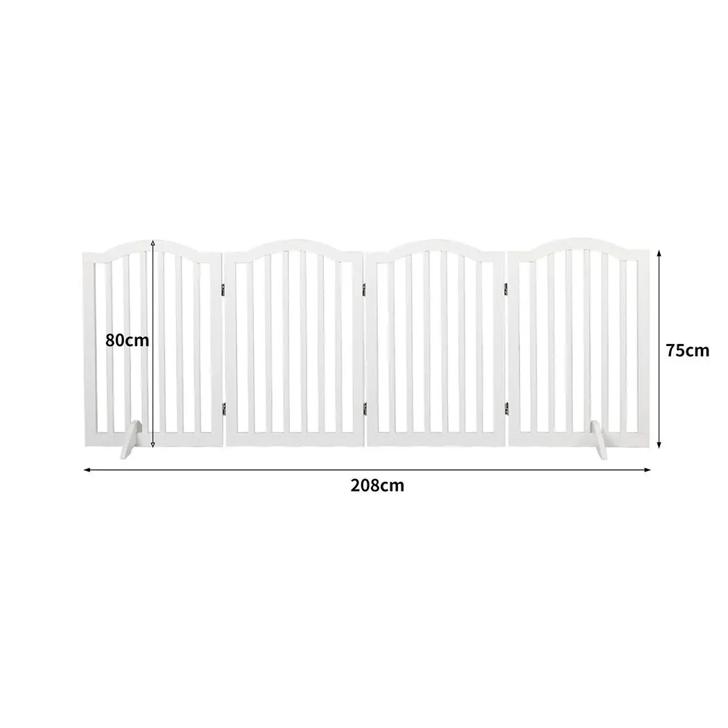 Pawz Wooden Pet Gate Dog Fence Safety Stair Barrier Security Door 4 Panels White