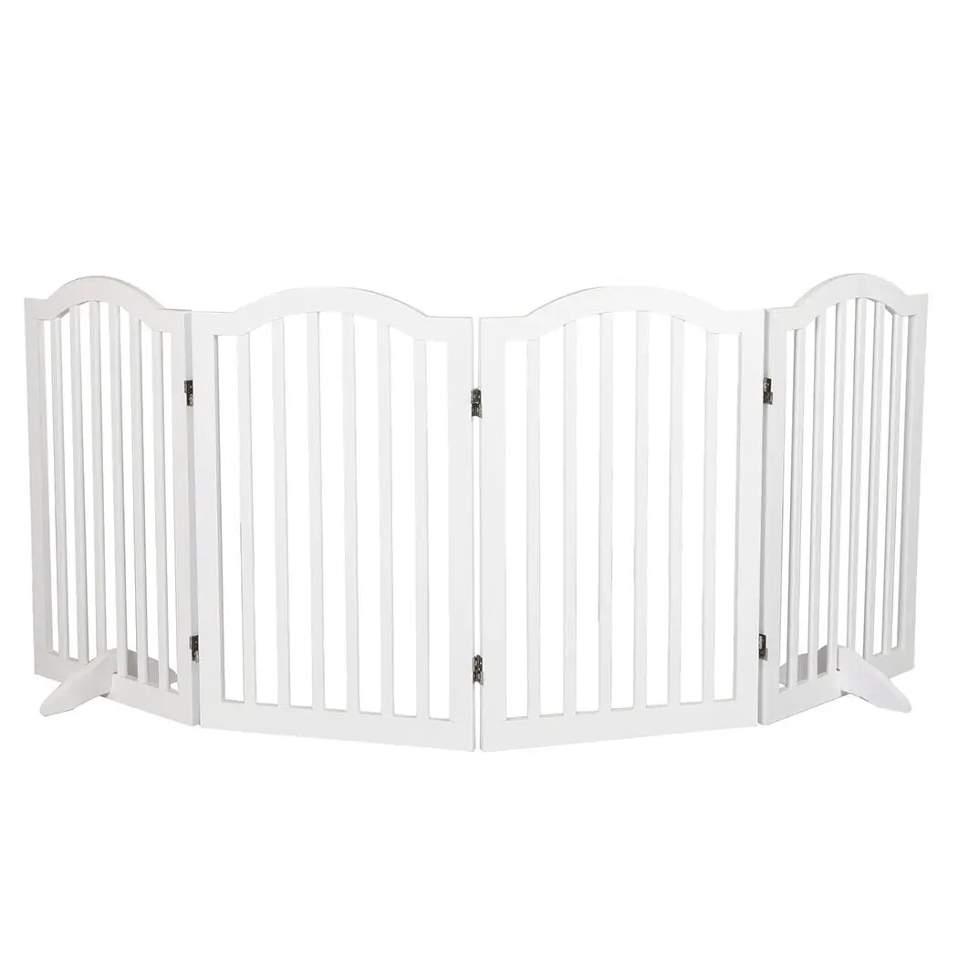 Pawz Wooden Pet Gate Dog Fence Safety Stair Barrier Security Door 4 Panels White