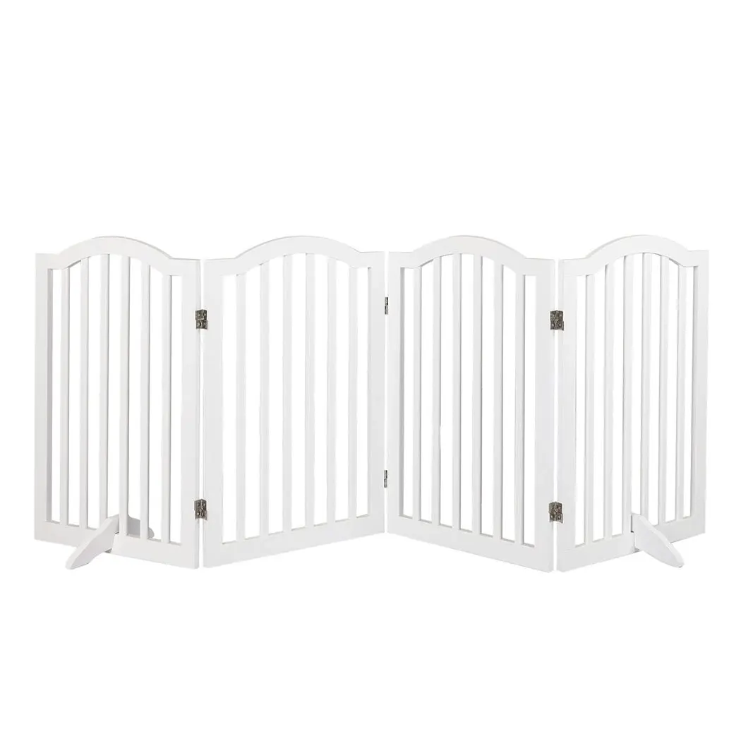 Pawz Wooden Pet Gate Dog Fence Safety Stair Barrier Security Door 4 Panels White