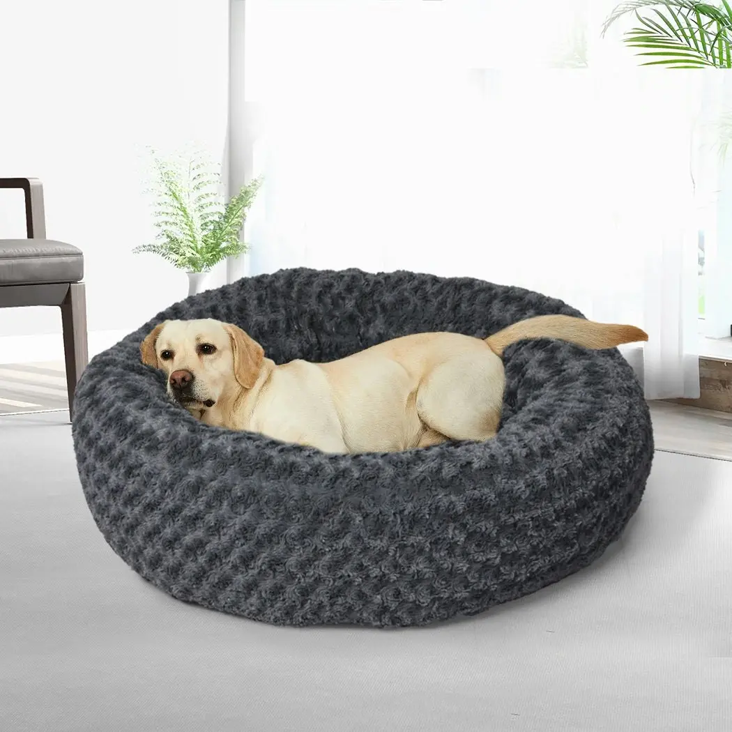 Pawz Calming Dog Bed Warm Soft Plush Pet Cat Cave Washable Portable Dark Grey L