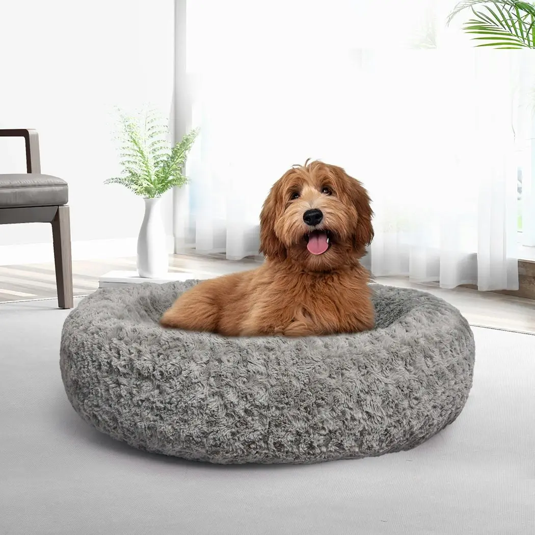 Pawz Calming Dog Bed Warm Soft Plush Sofa Pet Cat Cave Washable Portable Grey M