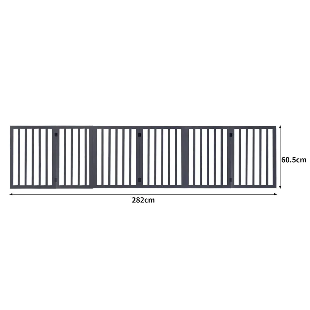 Pawz Wooden Pet Gate Dog Fence Safety Stair Barrier Security Door 6 Panels Grey