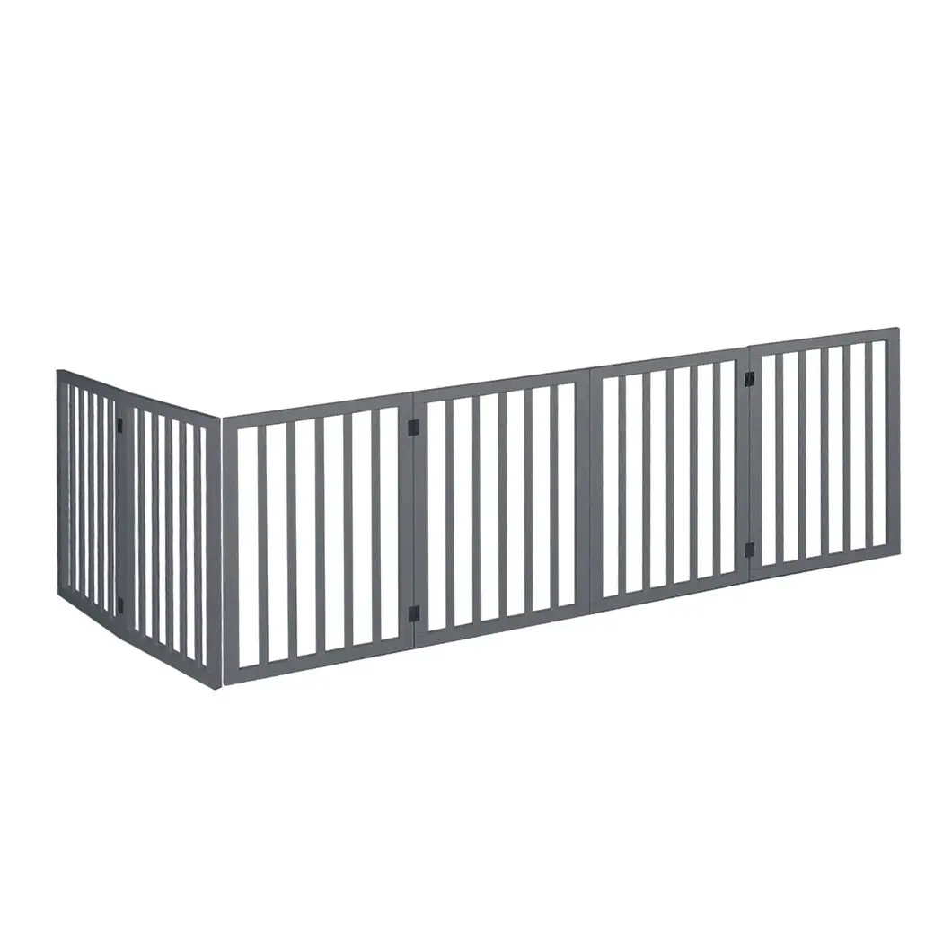 Pawz Wooden Pet Gate Dog Fence Safety Stair Barrier Security Door 6 Panels Grey