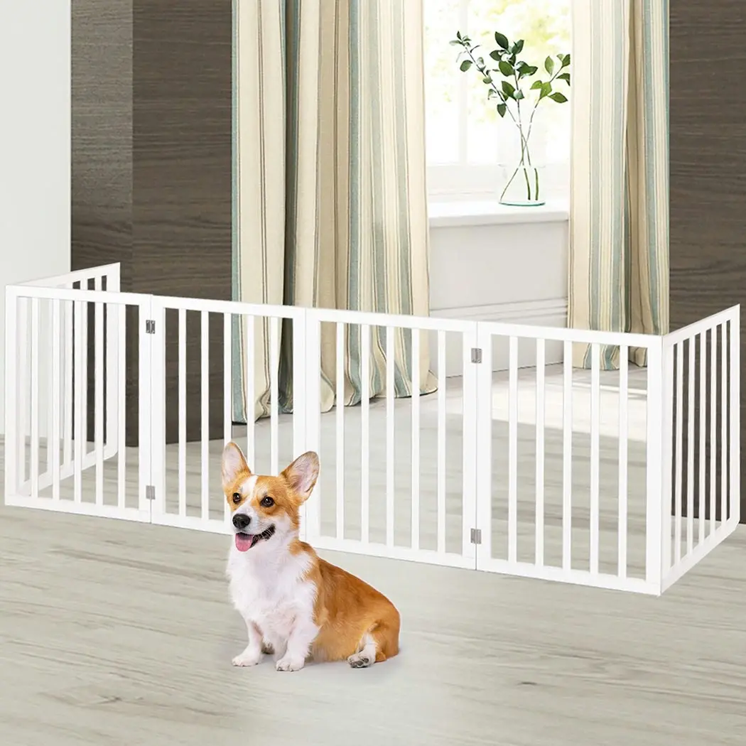 Pawz Wooden Pet Gate Dog Fence Safety Stair Barrier Security Door 6 Panels White