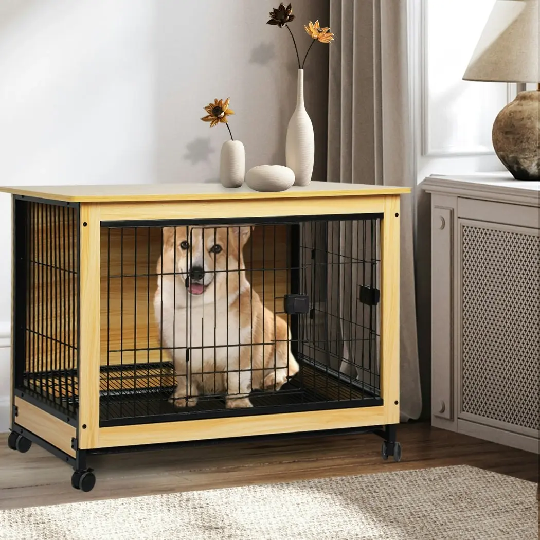 Pawz Wooden Wire Dog Kennel Side End Table Steel Puppy Crate Indoor Pet House L