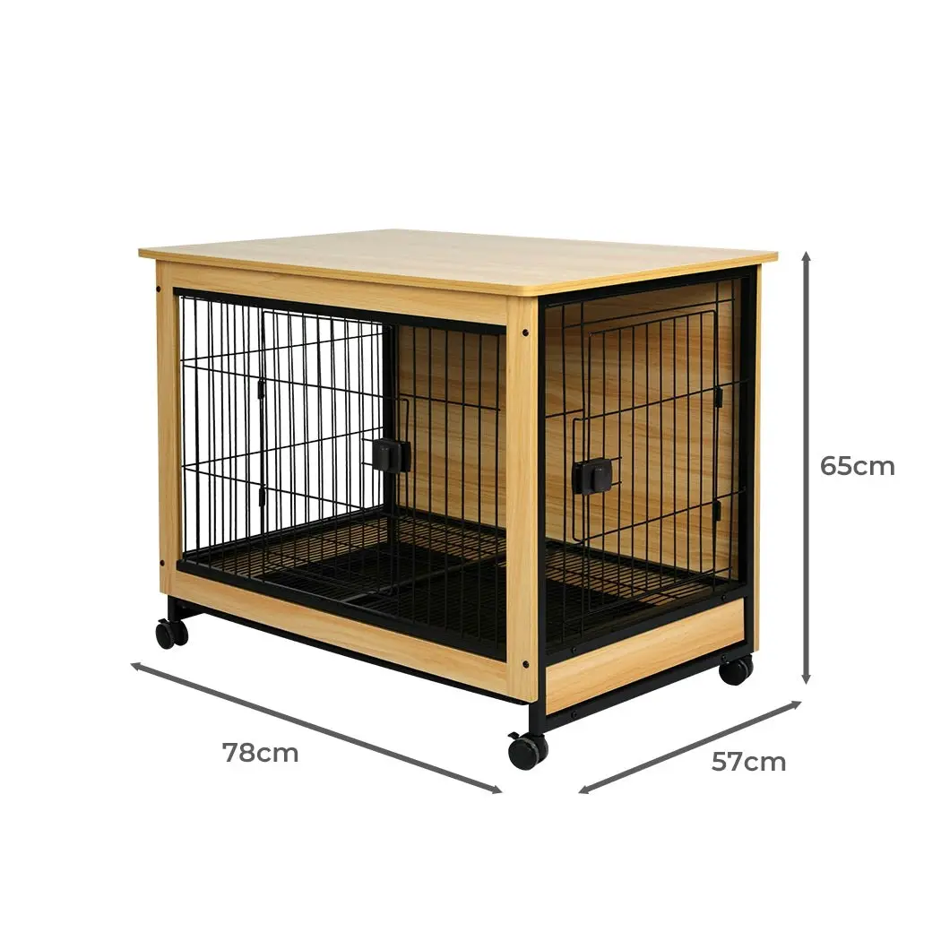 Pawz Wooden Wire Dog Kennel Side End Table Steel Puppy Crate Indoor Pet House L