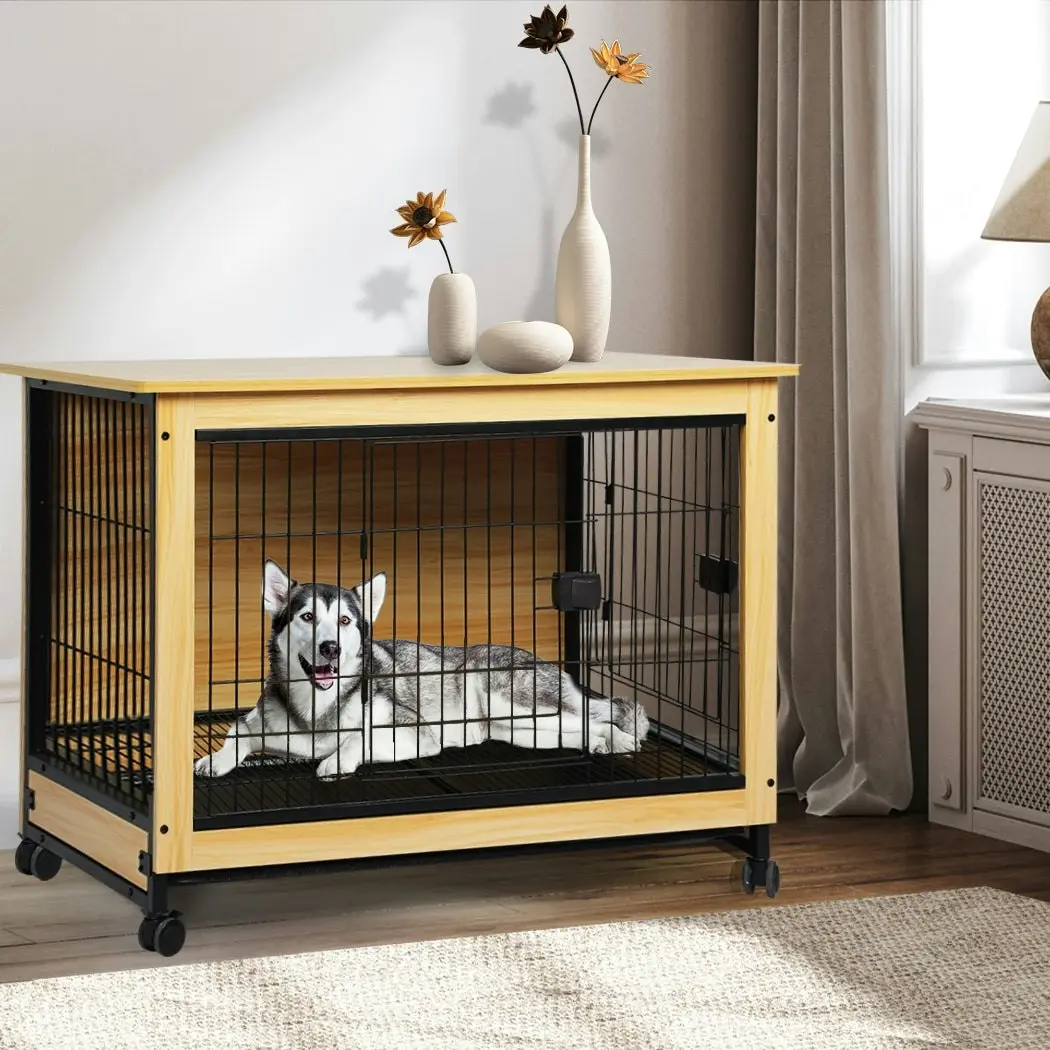 Pawz Wooden Wire Dog Kennel Side End Table Steel Puppy Crate Indoor Pet House XXL