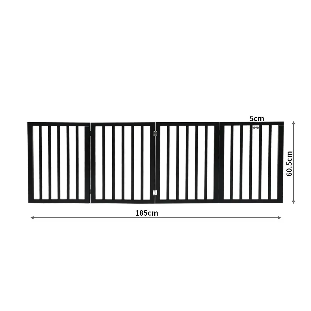 Pawz 4 Panels Wooden Pet Gate Dog Fence Safety Stair Barrier Security Door Black