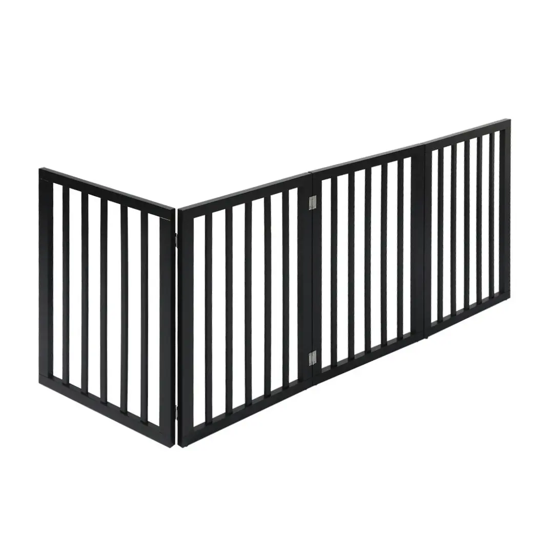 Pawz 4 Panels Wooden Pet Gate Dog Fence Safety Stair Barrier Security Door Black