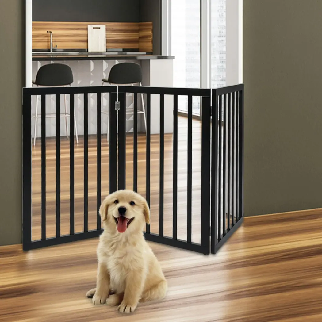 Pawz 3 Panels Wooden Pet Gate Dog Fence Safety Stair Barrier Security Door Black