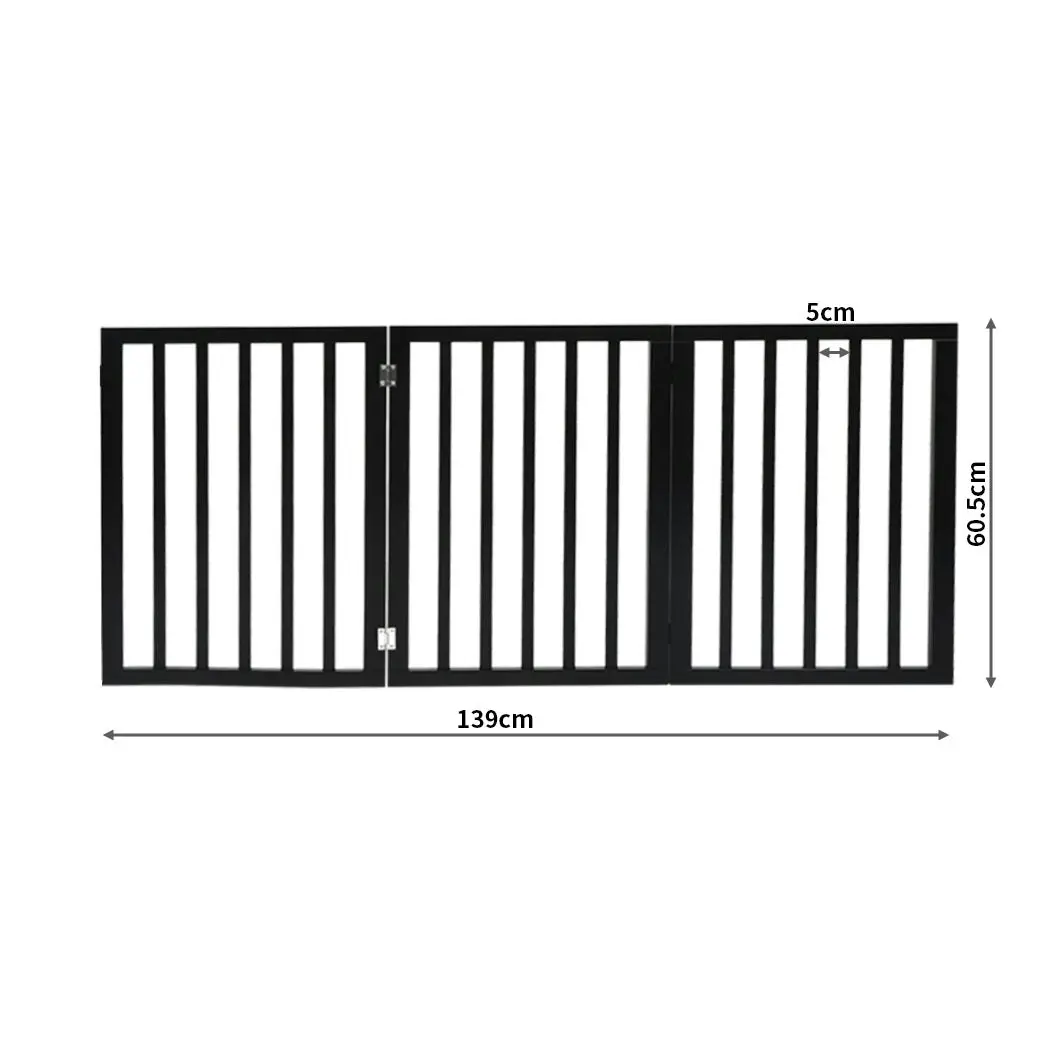 Pawz 3 Panels Wooden Pet Gate Dog Fence Safety Stair Barrier Security Door Black