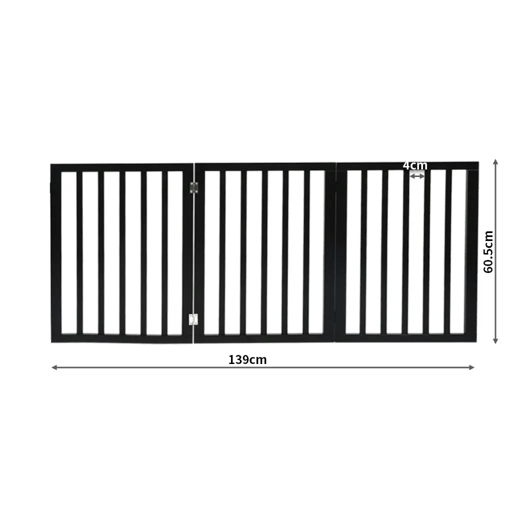 Pawz 3 Panels Wooden Pet Gate Dog Fence Safety Stair Barrier Security Door Black