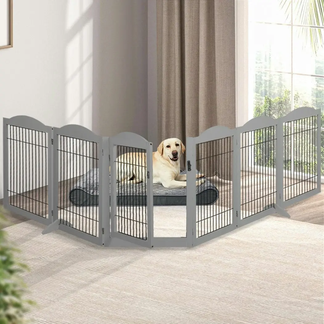 Pawz 6 Panels Pet Dog Playpen Puppy Exercise Cage Enclosure Fence Indoor Grey