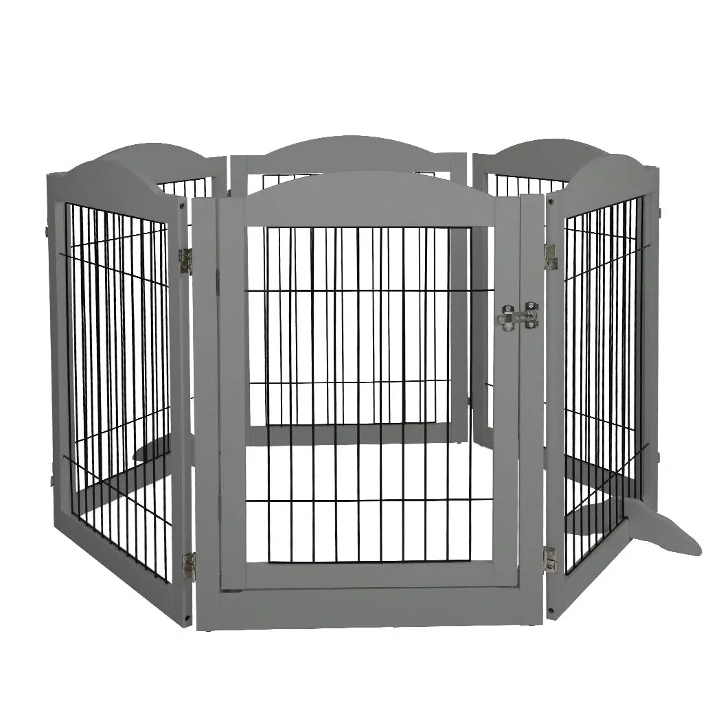 Pawz 6 Panels Pet Dog Playpen Puppy Exercise Cage Enclosure Fence Indoor Grey