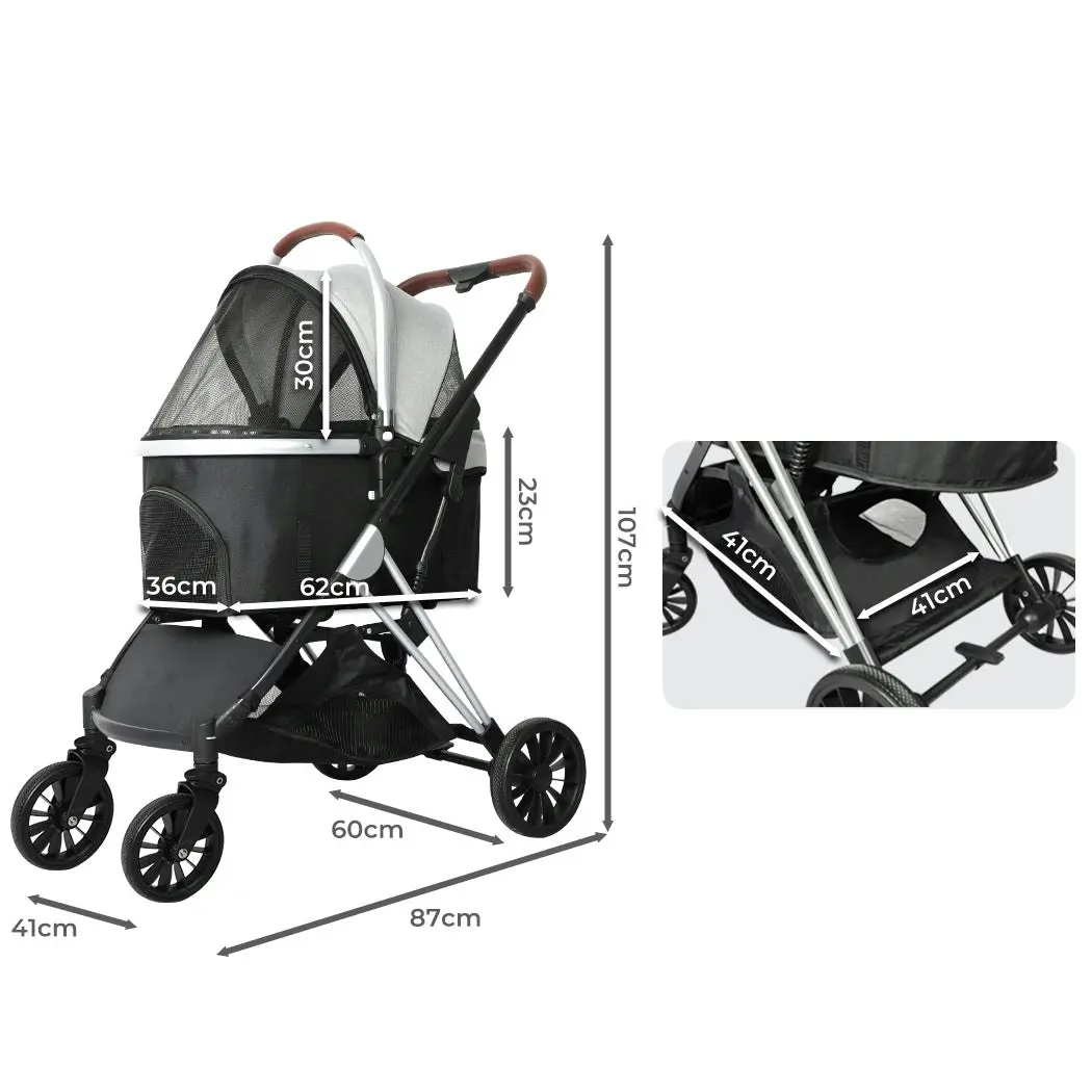 Pawz Pet Stroller Dog Cat Pram Carrier Travel Foldable Aluminium 50kg 4 Wheels