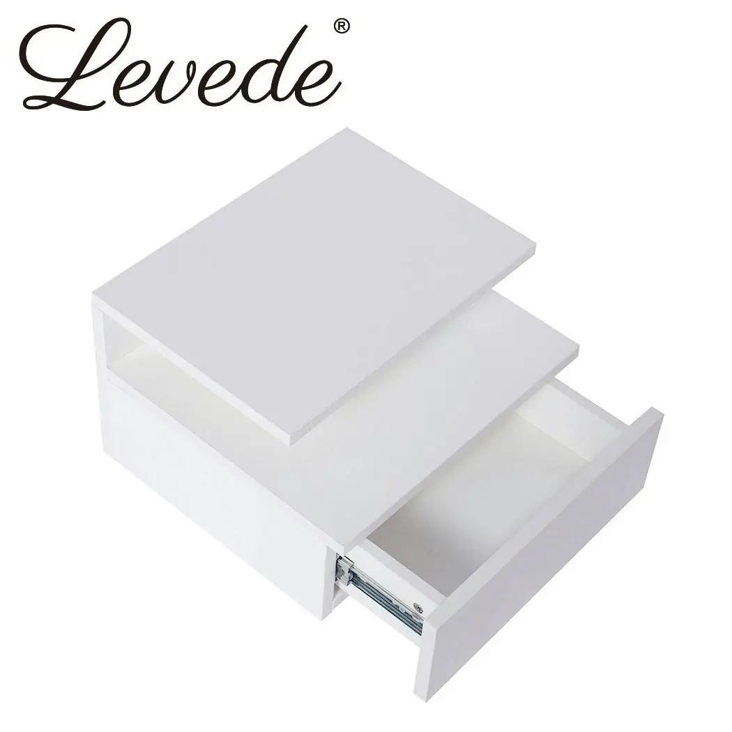 Levede 2x Bedside Tables Side Table LED Wall Mounted Cabinet Floating Nightstand