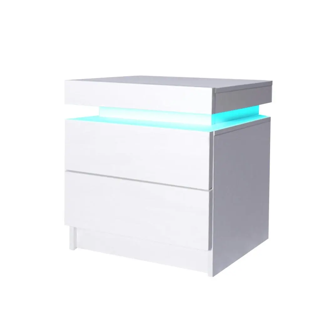 Levede Bedside Tables RGB LED Side Table 2 Drawers High Gloss Nightstand Cabinet