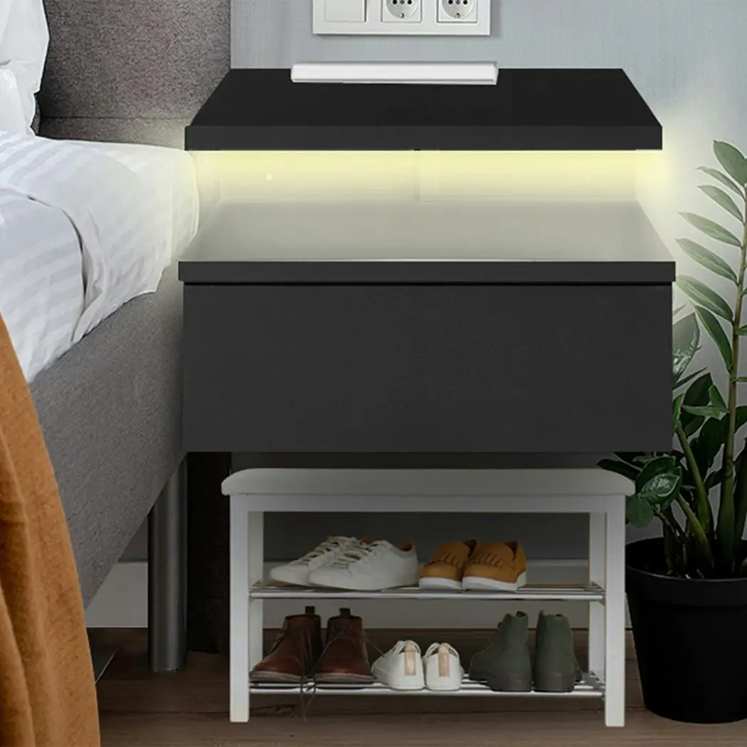 Levede 2x Bedside Tables Side Table LED Wall Mounted Cabinet Floating Nightstand