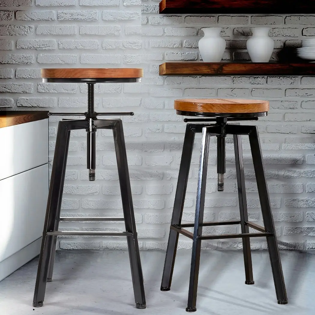 Levede 2x Bar Stools Industrial Kitchen Stool Wooden Barstools Swivel Chairs