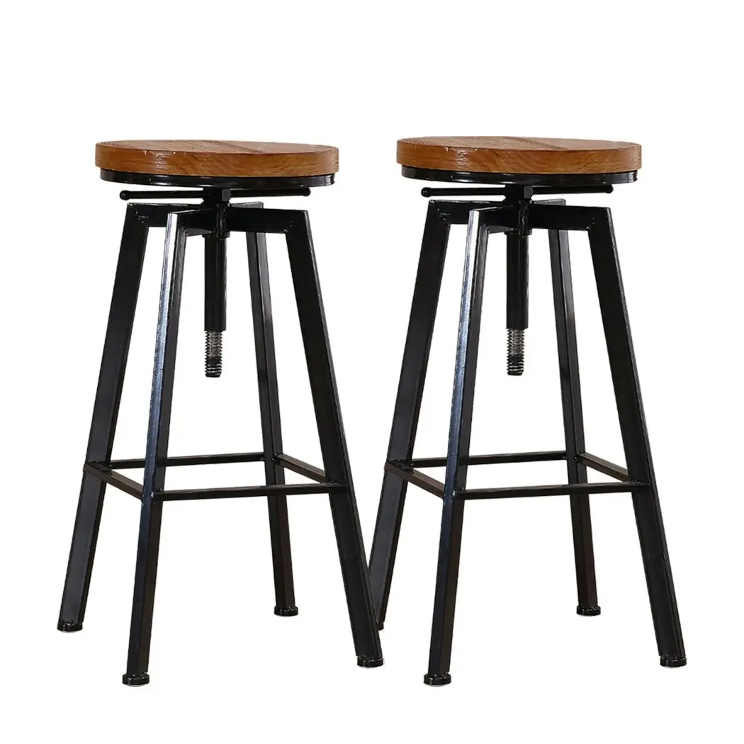 Levede 2x Bar Stools Industrial Kitchen Stool Wooden Barstools Swivel Chairs