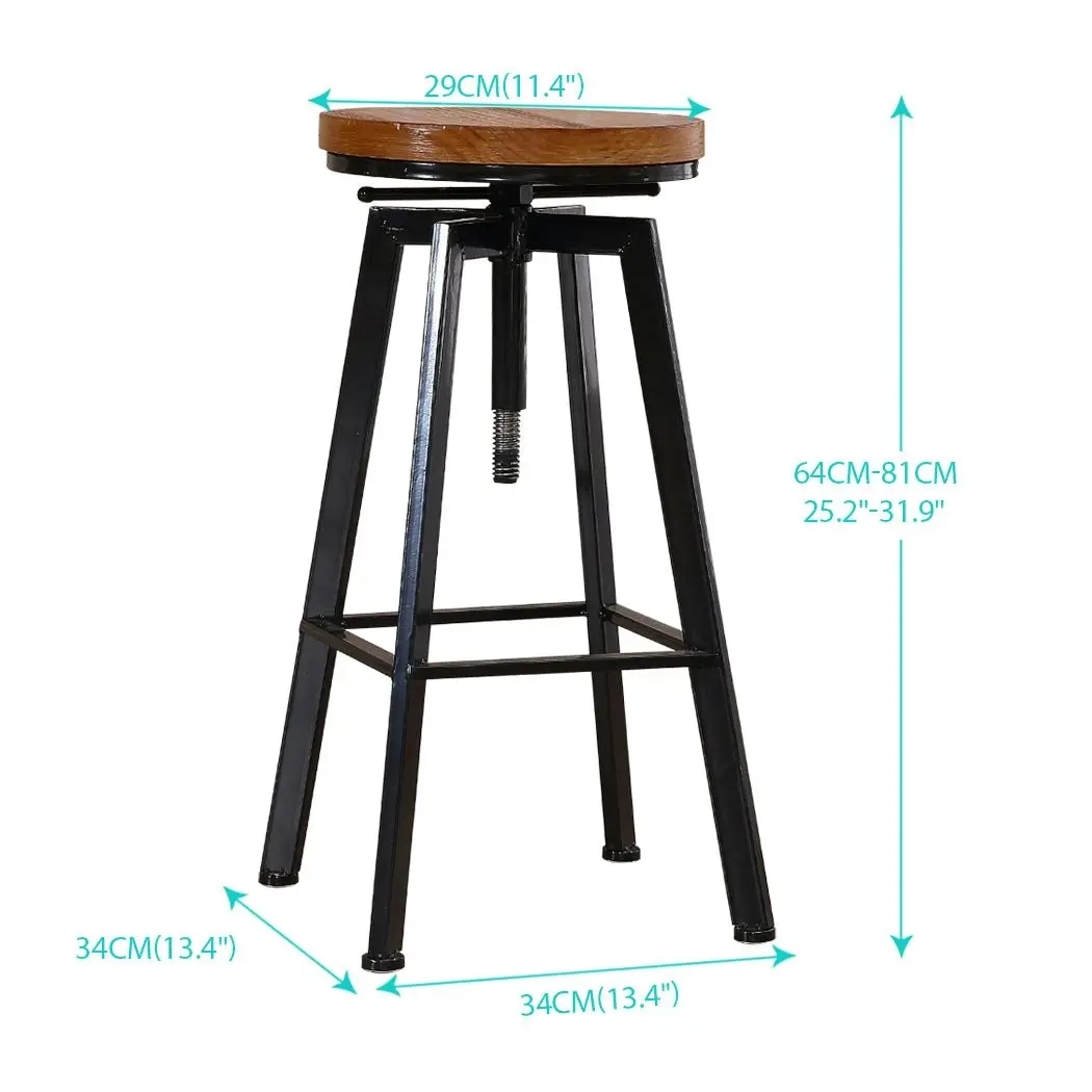 Levede Bar Stools Industrial Kitchen Stool Wooden Barstools Swivel Chair Vintage