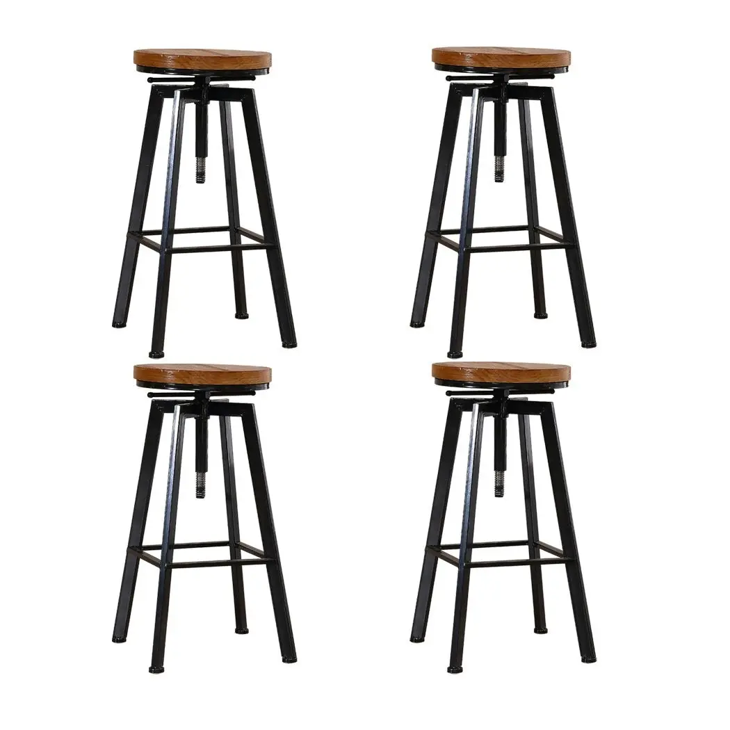 Levede 4x Bar Stools Industrial Kitchen Stool Wooden Barstools Swivel Chairs