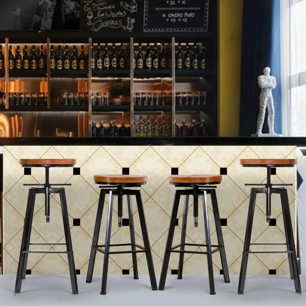 Levede 4x Bar Stools Industrial Kitchen Stool Wooden Barstools Swivel Chairs