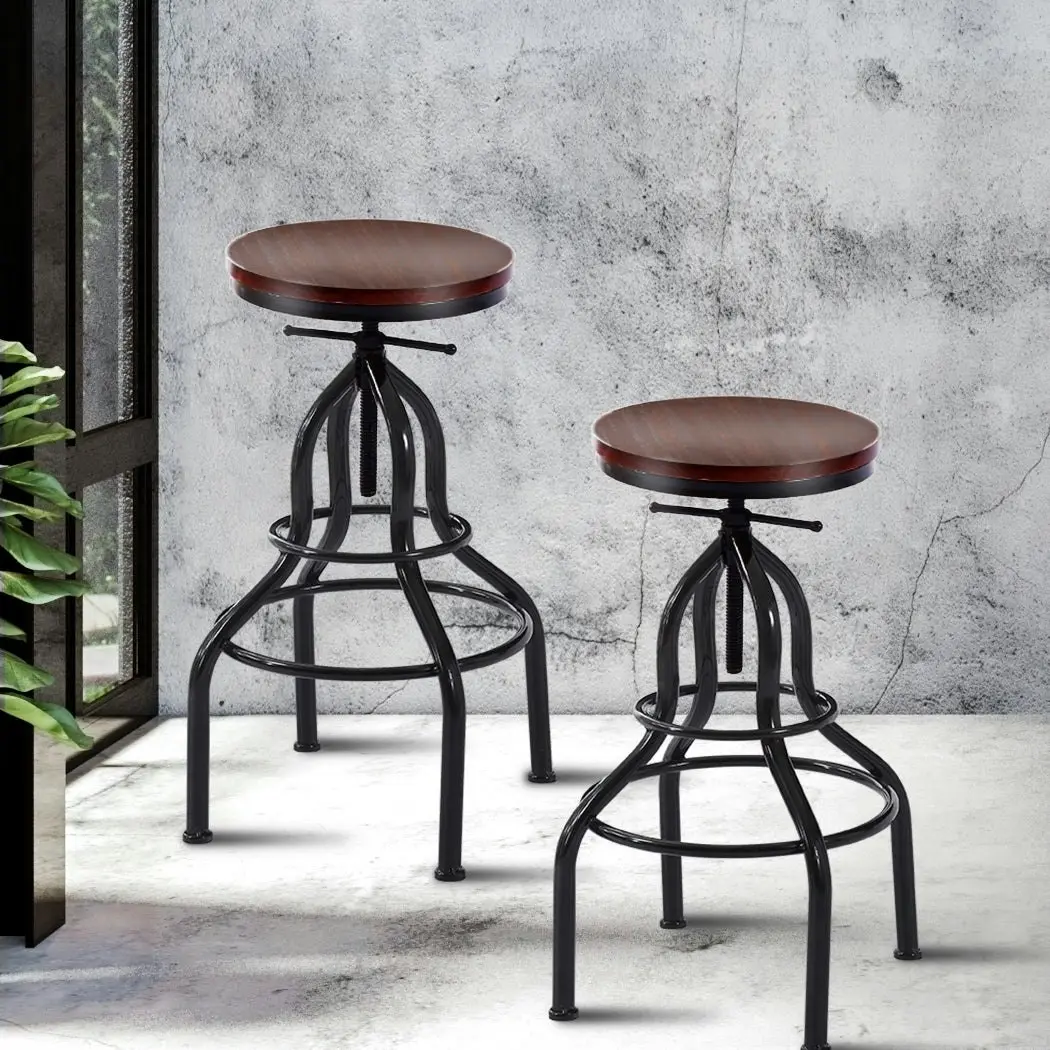 Levede 2x Industrial Bar Stools Kitchen Stool Counter Wooden Barstools Swivel