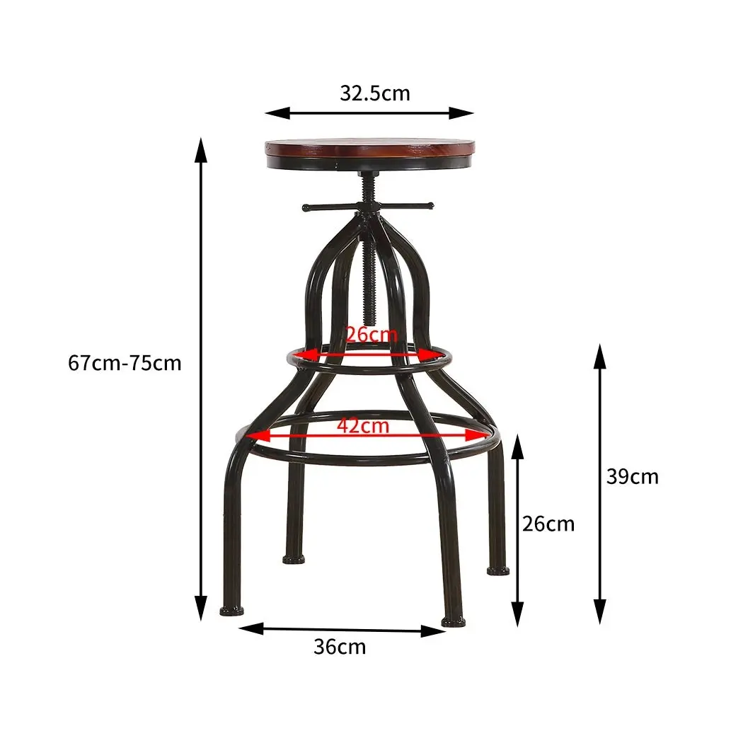 Levede 2x Industrial Bar Stools Kitchen Stool Counter Wooden Barstools Swivel