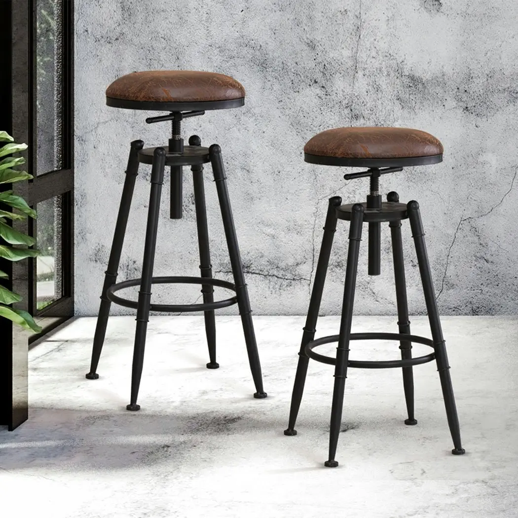 Levede 2x Industrial Bar Stools Kitchen Stool PU Leather Barstools Swivel Chairs