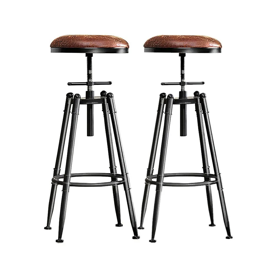 Levede 2x Industrial Bar Stools Kitchen Stool PU Leather Barstools Swivel Chairs