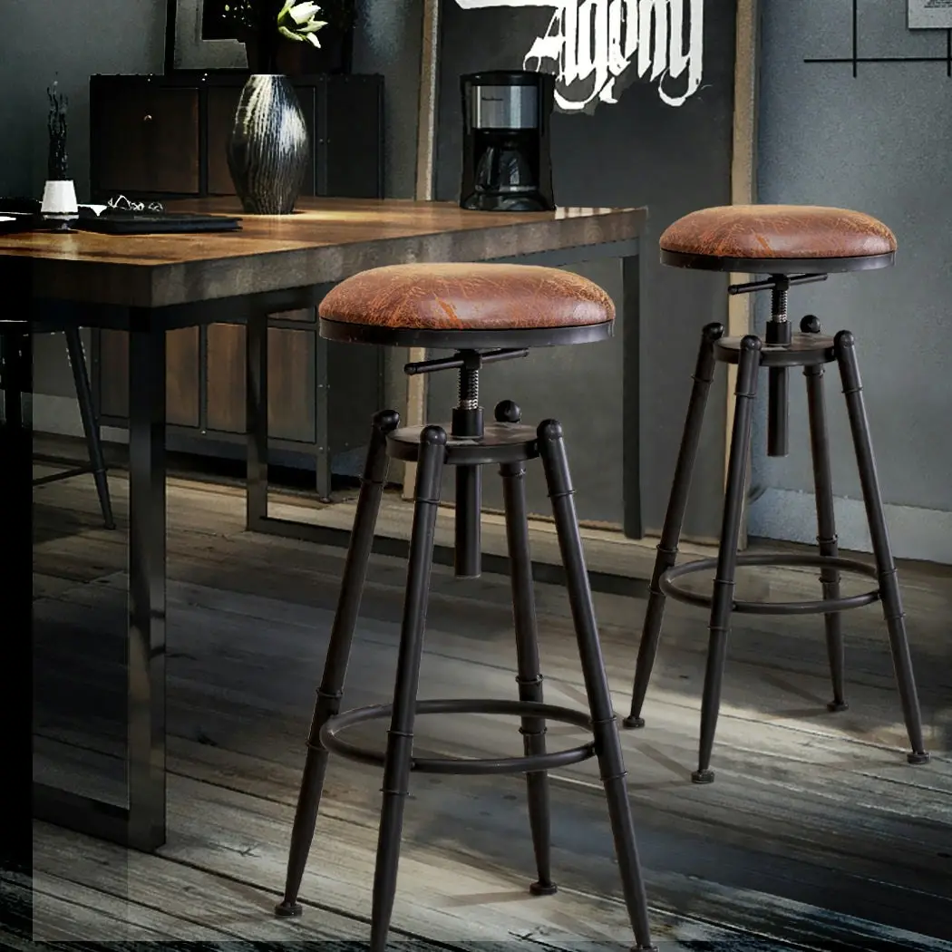 Levede 2x Industrial Bar Stools Kitchen Stool PU Leather Barstools Swivel Chairs