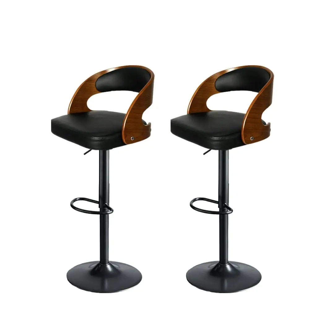 Levede 1x Kitchen Bar Stools Gas Lift Wooden Beech Stool Metal Barstools Black