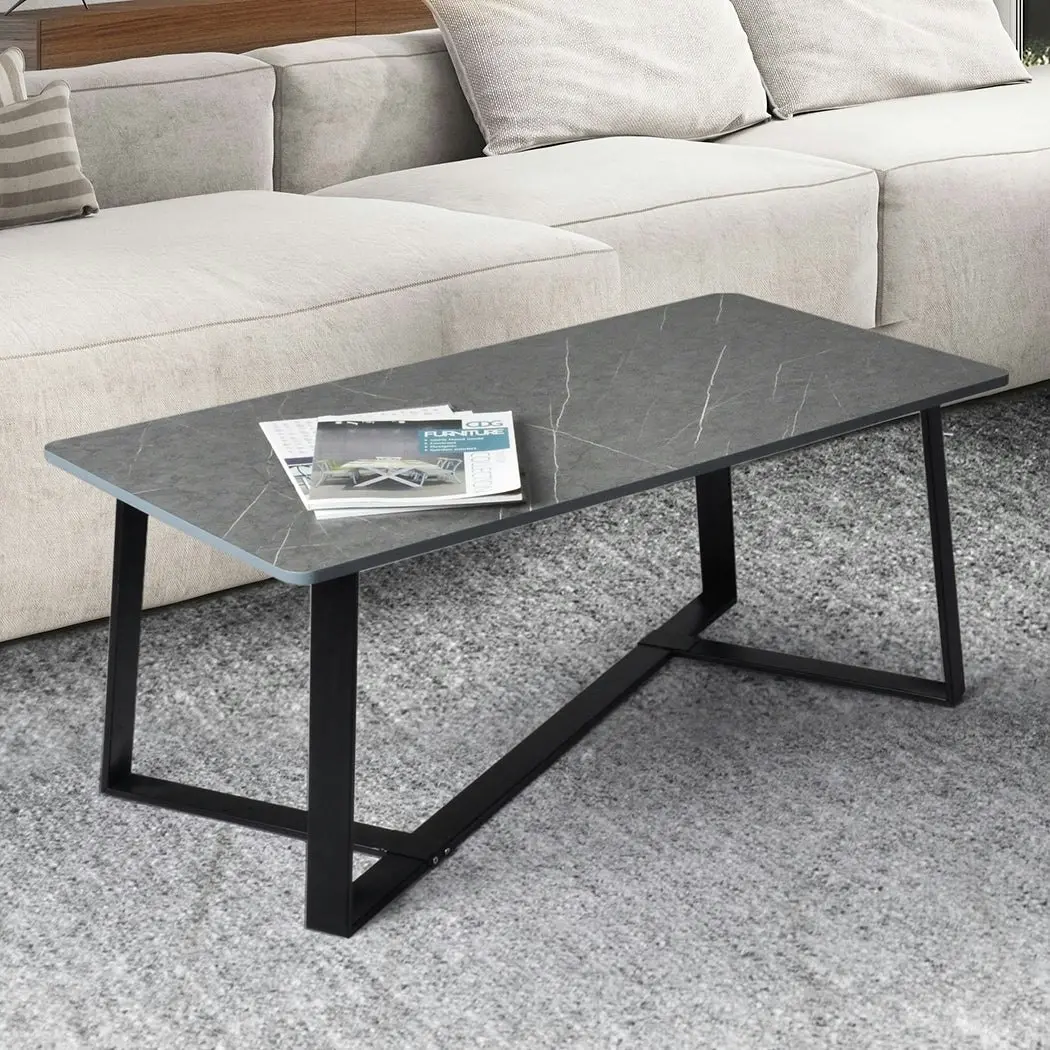 Levede Coffee Table Side Table Teapoy Industrial Steel Legs Marbled 100X50CM