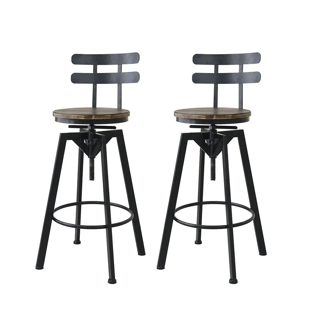 Levede 1x Bar Stool Industrial Adjustable Swivel Stools Back Wood Counter Chairs